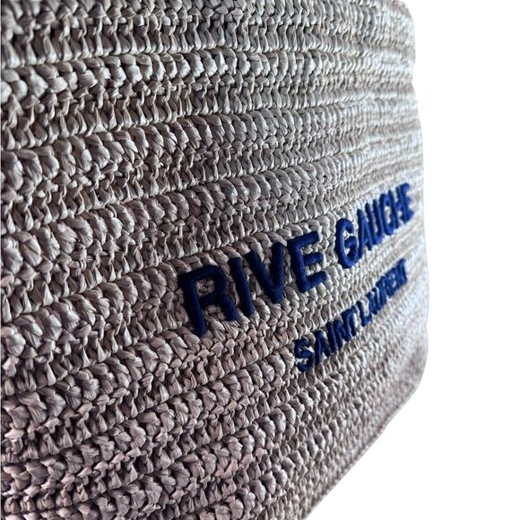 NWT YSL Rive Gauche Embroidered Rafia Tote Bag - Picture 4 of 12